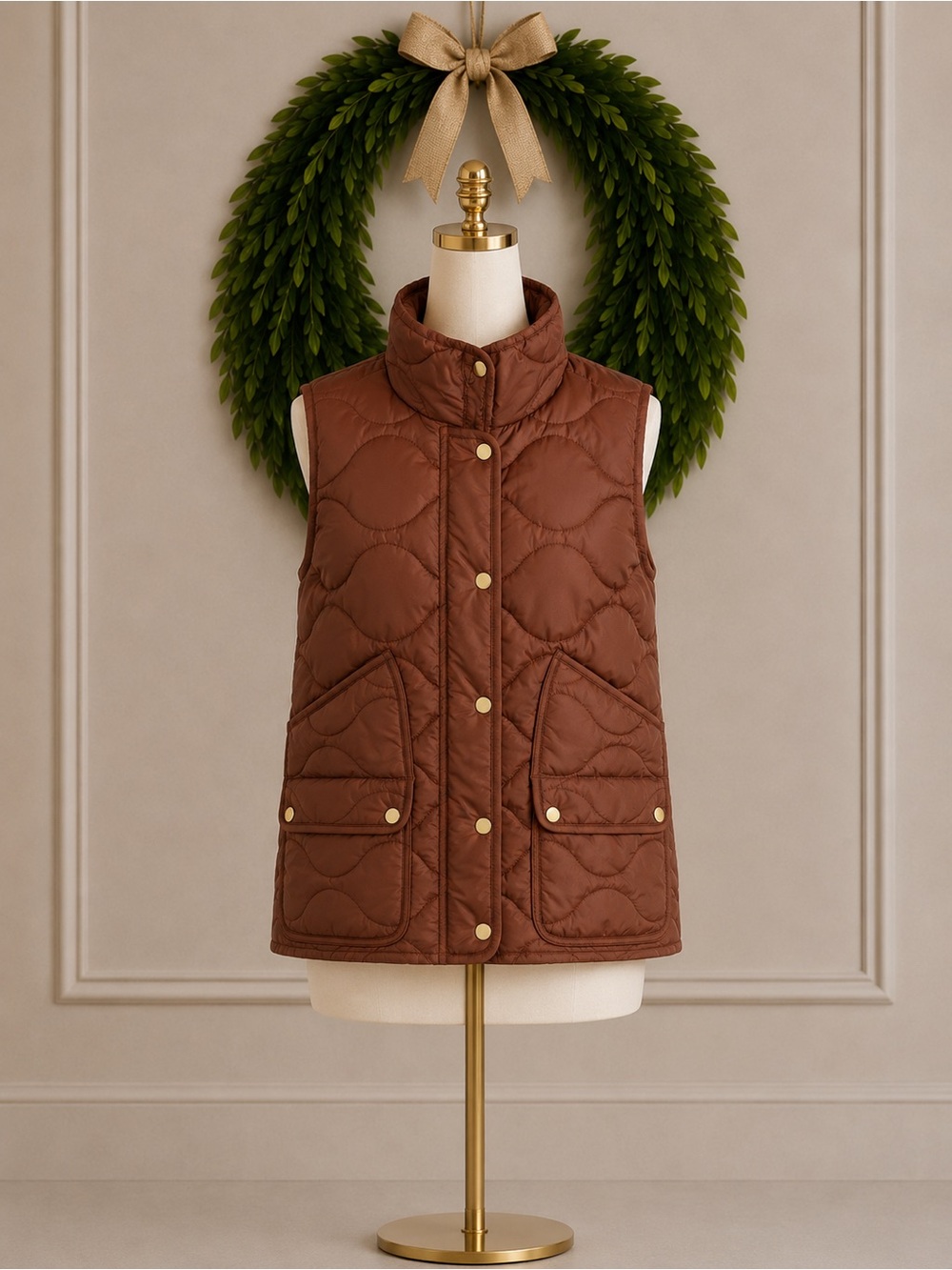 J Crew Signature Puffer Vest Brown Pink Lining NWT Small
